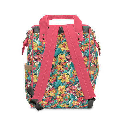Diaper Bag in Neon Hibiscus
