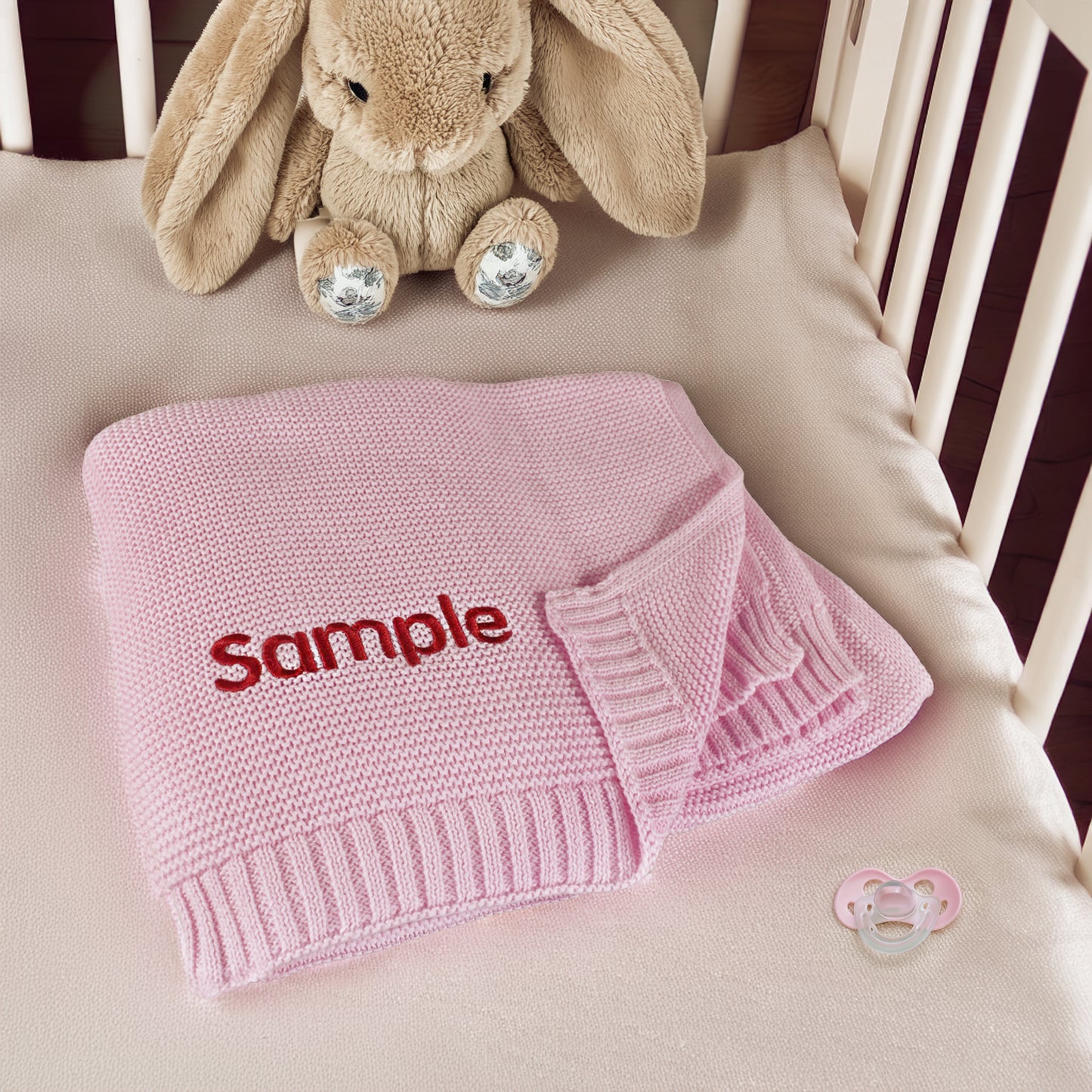 Knitted Baby Blanket with Embroidered Personalized Name