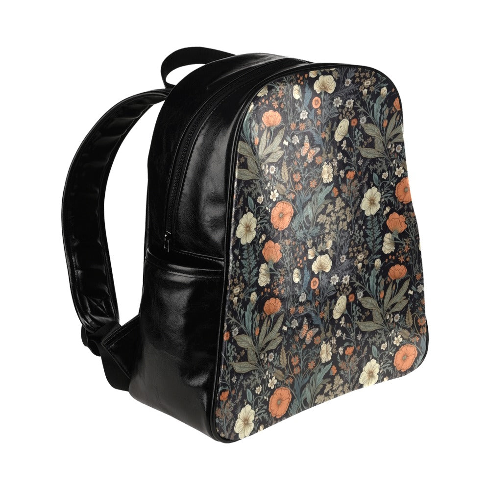 Leather Tablet Backpack Bag in Night Flowers
