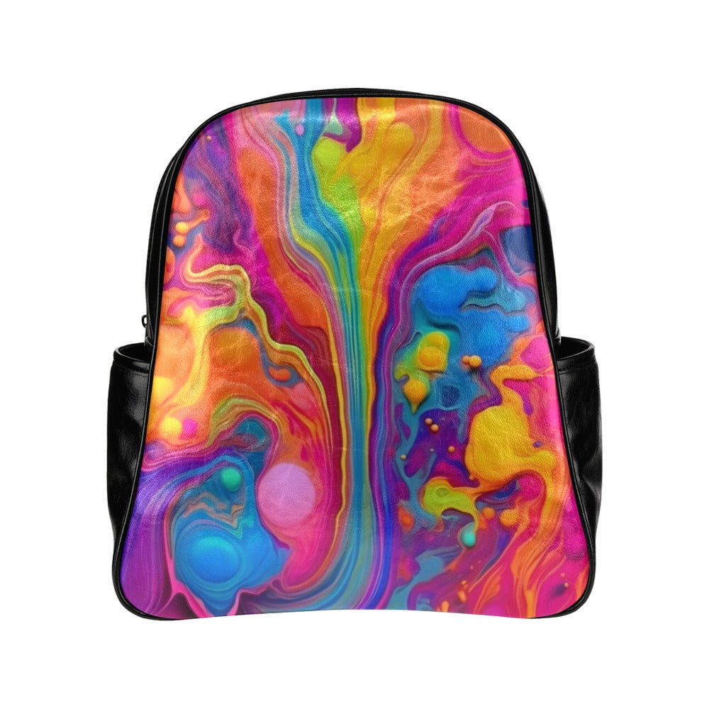 Leather Tablet Backpack in Rainbow Flow