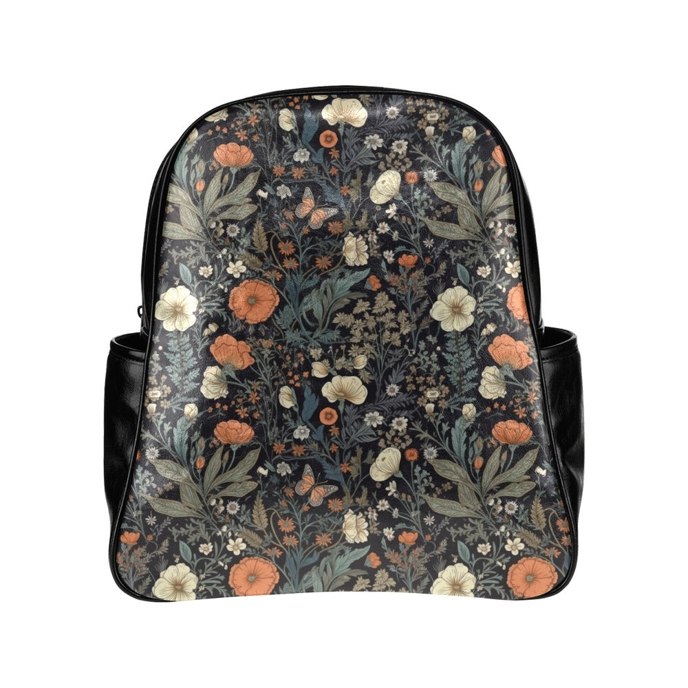 Leather Tablet Backpack Bag in Night Flowers
