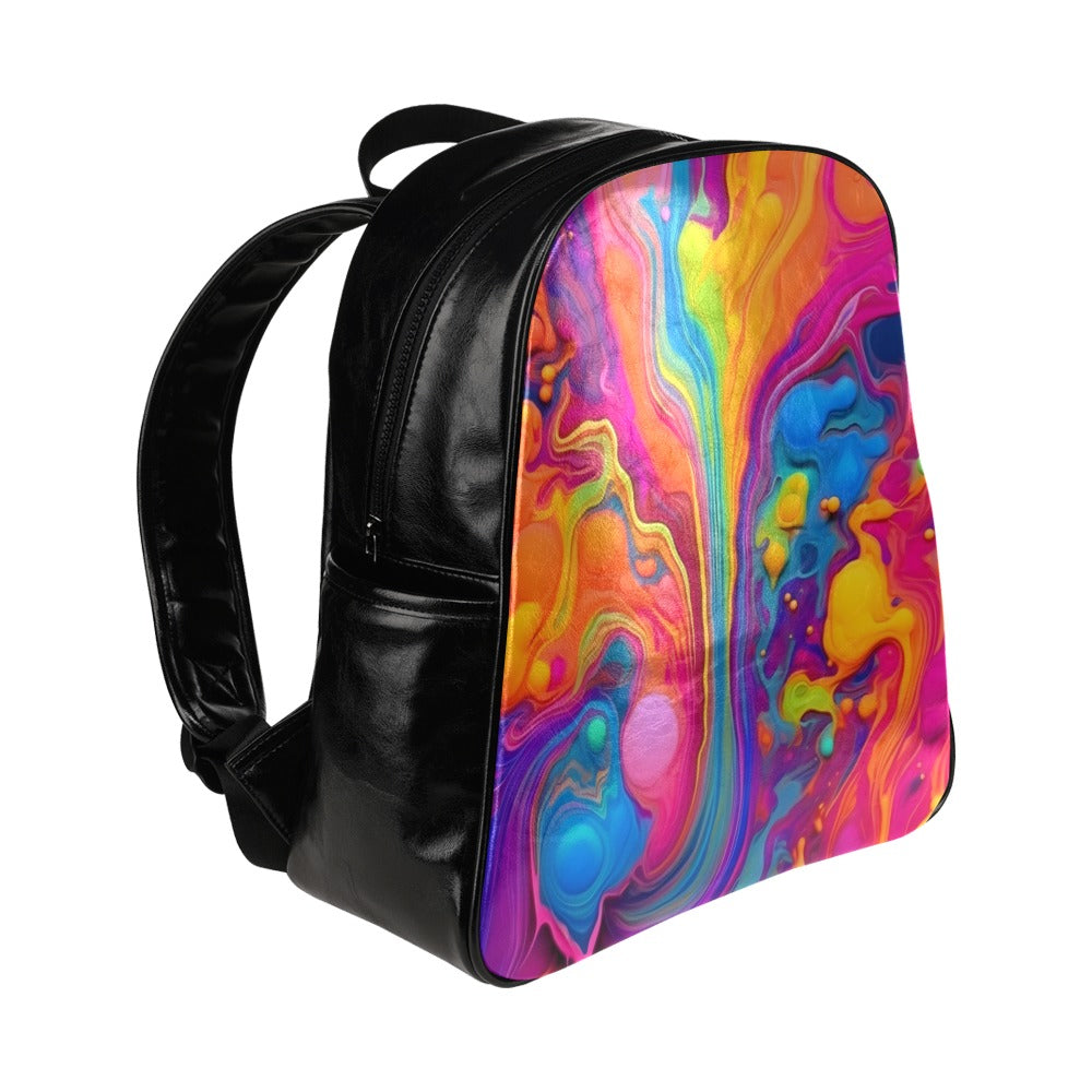 Leather Tablet Backpack in Rainbow Flow